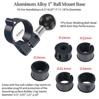 Abrazadera para manillar de motocicleta de aleación de aluminio, 1 ", 25,4mm, rótula, almohadilla de goma, manillar de bicicleta, montaje en poste para GPS, soporte para teléfono móvil