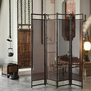 Classical Purple Bamboo Silk Folding Screen Semi Transparent <b>Room</b> <b>Divider</b> For Tea <b>Room</b> Chinese Style Partition Foldable Movable - Product Image 1