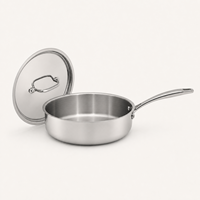 Poêle à frire et à sauter en acier inoxydable 304 de 24 cm avec couvercle, corps composite de 2,3 mm, compatible induction, fournisseur en gros d'ustensiles de cuisine