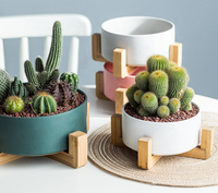 Nordique en céramique Pot de fleur bol anti-dérapant support en bois Multi couleurs céramique cadre en bois maison jardin minimaliste en gros