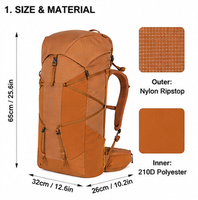Sac à dos de camping unisexe en nylon Ripstop 50L résistant aux déchirures, sacs de randonnée personnalisés