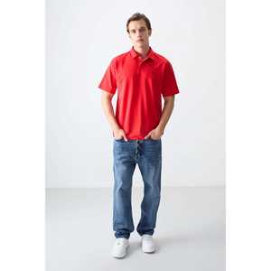 Polo en coton Oxford pour homme Fiesta, manches courtes, coupe ample, anti-rétrécissement, rouge basique 88382 - Product Image 3