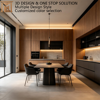 Italienische Luxus-Küchenschränke aus Walnussholz mit integriertem Esstisch, modernes, griffloses, maßgefertigtes modulares Villenmöbel-Set