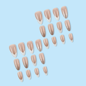<span class=keywords><strong>Uñas</strong></span> Postizas Acrílicas Elegantes con Punta Francesa, <span class=keywords><strong>Uñas</strong></span> Postizas Largas en Forma de Almendra con Degradado de Purpurina Plateada, Arte de <span class=keywords><strong>Uñas</strong></span> de Lujo Reutilizables para Novias - Product Image 3