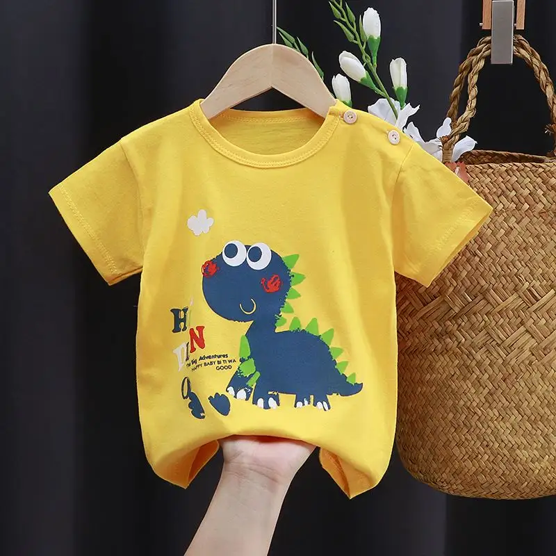 T-shirt à manches courtes pour enfants pour garçons et filles 2023 été mince nouveau moyen et petit haut de mode étranger pour enfants bébé Col