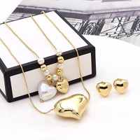 CuteWinter pull dessin animé coeur amour pendentif collier perle boucle d'oreille ensemble de bijoux accessoires ensemble de bijoux en gros