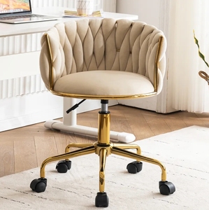 Chaise de salon de manucure et de coiffure moderne, blanche, luxueuse, en métal doré réglable - Product Image 1