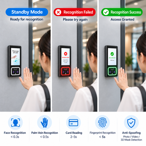 Dispositif de contrôle d'accès biométrique par veine palmaire Android 11 WiFi Bluetooth Vision nocturne Audio unidirectionnel Logo personnalisé SDK Mémoire - Product Image 6