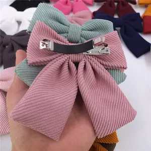 französische Winter Cord-Vellbogen-Bogen-Haarspitzen samt Anti-Rutsch-Federungs-Clips Bowknot-Barretten für Baby-Mädchen Haarzubehör