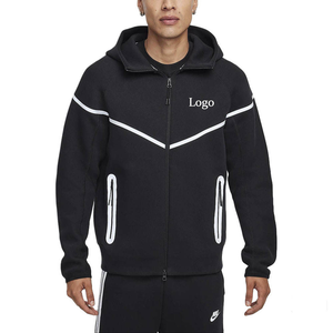 Ensemble sweat-shirt à capuche pour homme, couleur unie, en tissu éponge français, sweat-shirt zippé avec logo, vêtements respirants pour l'automne - Product Image 4