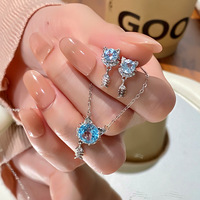 SPJ Wholesale S925 Sterling Silver Natural Topaz Cat Fishbone Necklace Stud Earrings Jewelry Set Cute Cat Lover Gift for Women