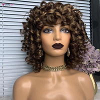 Mettre en évidence Fumi bouclés perruques de cheveux humains pour les femmes Pixie Cut Rose bouclés pas cher pleine Machine perruques oeuf boucles Bob perruque avec frange