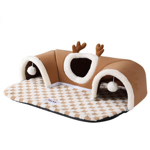 Her mevsim için tünel yuva tasarımı Modern peluş barınak ile lüks kare karikatür klasik 2-in-1 kedi ve köpek yatağı - Product Image 1