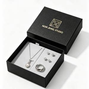 Marine <b>Jewelry</b> Set with Blue Shell Pendant Necklace Ring and Earrings in Rigid <b>Box</b> with Sponge Lining - Product Image 3