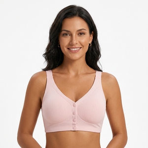 Soutien-gorge d'allaitement grande taille à boutons avant, bretelles réglables, en tricot côtelé, lingerie post-partum, marque blanche personnalisée - Product Image 1