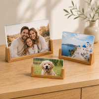 Cadre photo en acrylique pour sublimation avec base en bois, panneau photo vierge personnalisable pour transfert thermique, affichage d'image personnalisé