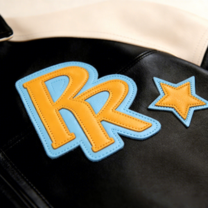 جاكيت بومبر رجالي من الجلد الطبيعي بألوان متباينة، تصميم مخصص بأسلوب الهيب هوب، إغلاق بسحاب، جاكيت فارسيتي من جلد الحملان المبطن - Product Image 3