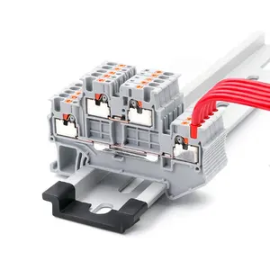 PTTB 1.5 Multi Level Feed Through Double Layer Push In Quick Screwless Wire 1.5mm 26-16AWG Spring Din Rail Terminal Block