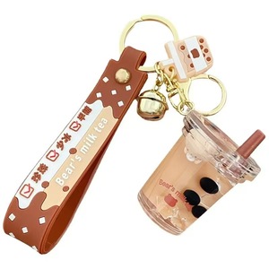 Alta calidad nueva llegada acrílico colorido oso colgante leche té taza llavero bolsa juguete felpa llaveros - Product Image 5