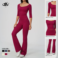 Ensemble de yoga OV simple, uni, confortable, doux pour la peau, pour femmes, vêtements de sport, haute élasticité, ajusté, amincissant, manches courtes