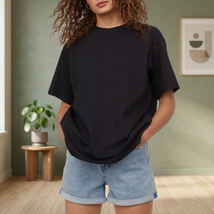 T-shirts en tricot pour femmes 100% personnalisables, streetwear décontracté, manches courtes, impression de logo personnalisée, OEM, vente en gros, 220g - Product Image 1
