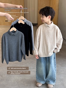 <span class=keywords><strong>Pull</strong></span> pour garçon, printemps automne 2026, style coréen, tricot de base, chemise en tricot pour enfants, col rabattable pour garçon - Product Image 5