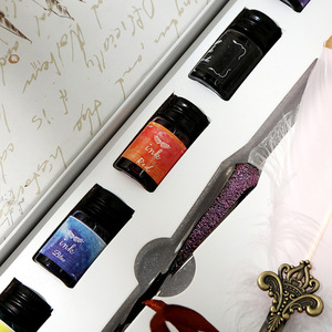 קישוט חתימה קישוט מתכת עתיק נוצה quill דיו קליגרפיה זכוכית מטבל סט עט סט עם 4 ניבים להחלפה ו <span class=keywords><strong>5</strong></span> דיו - Product Image 4