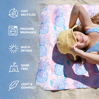 100% Recycled Large Compact Microfiber Beach Towel Custom Sand Resistant Pink Pineapple Print Travel Pool Summer Beach Towel