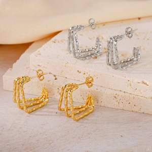 Wholesale High-Grade Stainless Steel Multi-Layer Rhombus <b>Earrings</b> PVD <b>Gold</b> Plated Light Luxury Dangle stainless steel Jewelry - Product Image 2