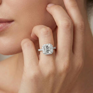 Anillo de Diamantes de Compromiso para Mujer, Tipo Solitario Halo Asscher, Diamante Cultivado en Laboratorio de 2 Quilates, Plata de Ley 925, para Boda, Fiesta, Aniversario - Product Image 1