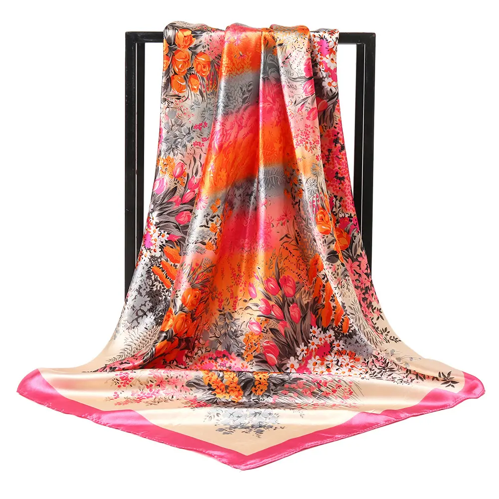 Groothandel Gedrukt Nieuwe Mode Hijabs Moslim Vrouwen Dames Zijde Satijn Vierkante Hoofddoek Custom Print Zakdoek