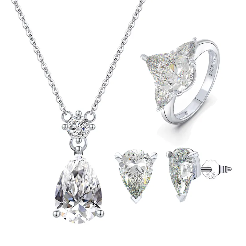 RINNTIN Set perhiasan zirkon, anting-anting tetesan air mewah, Set perhiasan kalung pernikahan perhiasan wanita