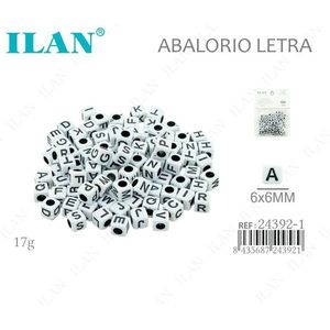 Perline con Lettere ILAN 6x6mm Bianche con Lettere Nere 17g 110 Pezzi - Product Image 1