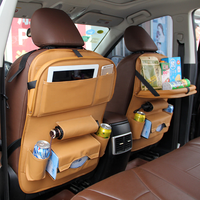 Organisateur de siège arrière de voiture en cuir PU, plateau pliable, support pour tablette, poches pour gobelets, porte-mouchoirs, rangement multifonction pour siège arrière