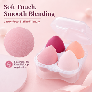 Lot <span class=keywords><strong>de</strong></span> 4 éponges <span class=keywords><strong>de</strong></span> maquillage professionnelles OEM, portables, sans latex, hydrophiles, douces et rebondissantes, avec étui - Product Image 3