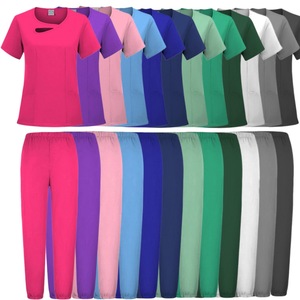 Women <b>Scrub</b> Set Short Sleeve Knitted Moisture Wicking Hospital Uniform Work <b>Clothes</b> For Medical Staff - Product Image 1