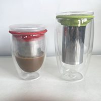 Mug à thé en verre borosilicate à double paroi de luxe fait à la main de 12 oz, ensemble thé et café de 12 oz avec infuseur à thé en acier inoxydable