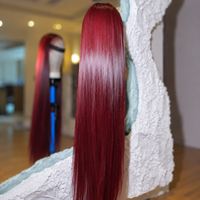 Nouvelle perruque en cheveux humains lisses bordeaux 99J, perruque frontale en dentelle HD ultra-lisse, pré-épilée, sans colle, en cheveux vierges, vente en gros