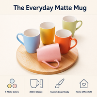 Mug en céramique mate 350 ml, couleur unie, design sublime, sans BPA, sans danger pour les aliments, passe au lave-vaisselle, option logo personnalisé pour la maison, le bureau ou comme cadeau