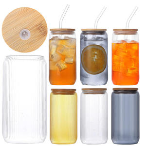 Chúng tôi phổ biến 16oz rõ ràng Glass uống cup Set với tre có nắp đậy và ống hút cá nhân đóng gói moq = 1 giá bán buôn - Product Image 2