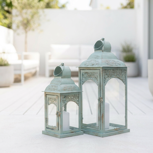 โคมไฟโลหะสีเขียวอมฟ้าสไตล์โมร็อกโกสำหรับตกแต่งบ้านและสวน - Product Image 1