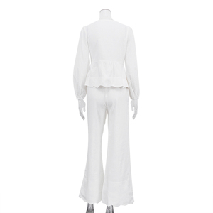 Set di camicette e pantaloni da <span class=keywords><strong>donna</strong></span> in cotone 2025 stile bianco Chic - Product Image 4