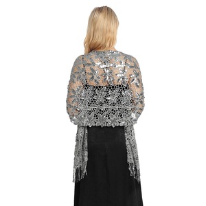 Fashion Custom logo Women Glittering Scarf <strong>Mesh</strong> Sequin Wedding <strong>Cape</strong> Fringed Evening Shawl Wrap - Product Image 4