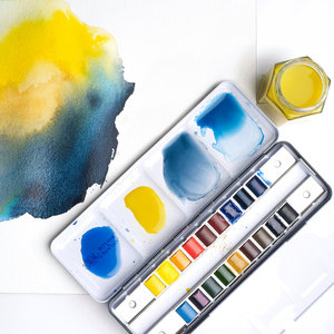 <span class=keywords><strong>Winsor</strong></span> & <span class=keywords><strong>Newton</strong></span> alta calidad profesional 12 colores acuarela pintura paleta caja de lata para viaje pintura artista - Product Image 2