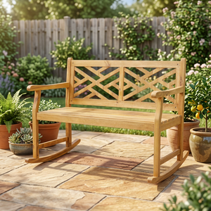 Fauteuil à bascule d'extérieur en bois naturel tendance - Siège de jardin robuste à mouvement fluide - Product Image 6