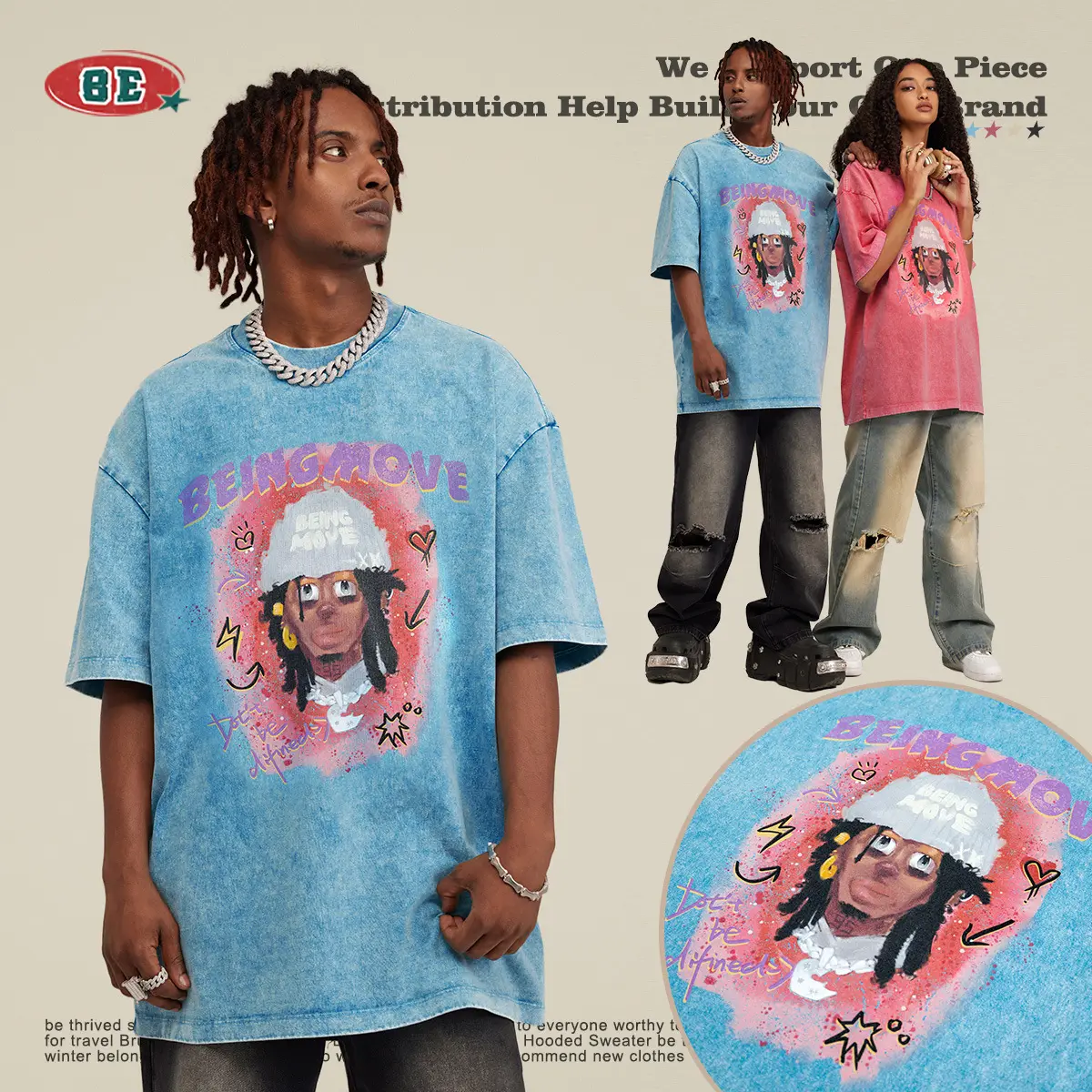 남성복 | 봄/여름 2024 새로운 재미 인쇄 된 짧은 소매 티셔츠 미국 복고풍 거리 패션 브랜드 면 T