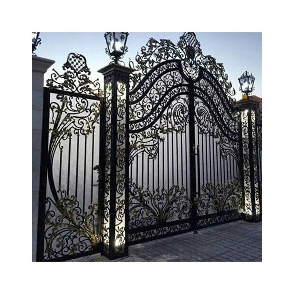 Diseño de calzada deslizante Entrada principal Puerta de hierro forjado Puertas de Villa de seguridad personalizadas