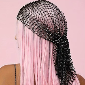 وشاح رأس شبكي مرصع بالأحجار الكريمة للنساء، عصابة رأس شبكية لامعة بالكريستال للحفلات والفعاليات الموسيقية - Product Image 1