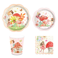 Huancai fée fête fournitures champignon Floral papier assiettes tasses serviettes jetable vaisselle ensemble pour décorations de fête d'anniversaire