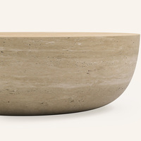 Table basse ovale en marbre travertin naturel de luxe Kumusi, motif éclaboussures d'encre beige, pour salon moderne